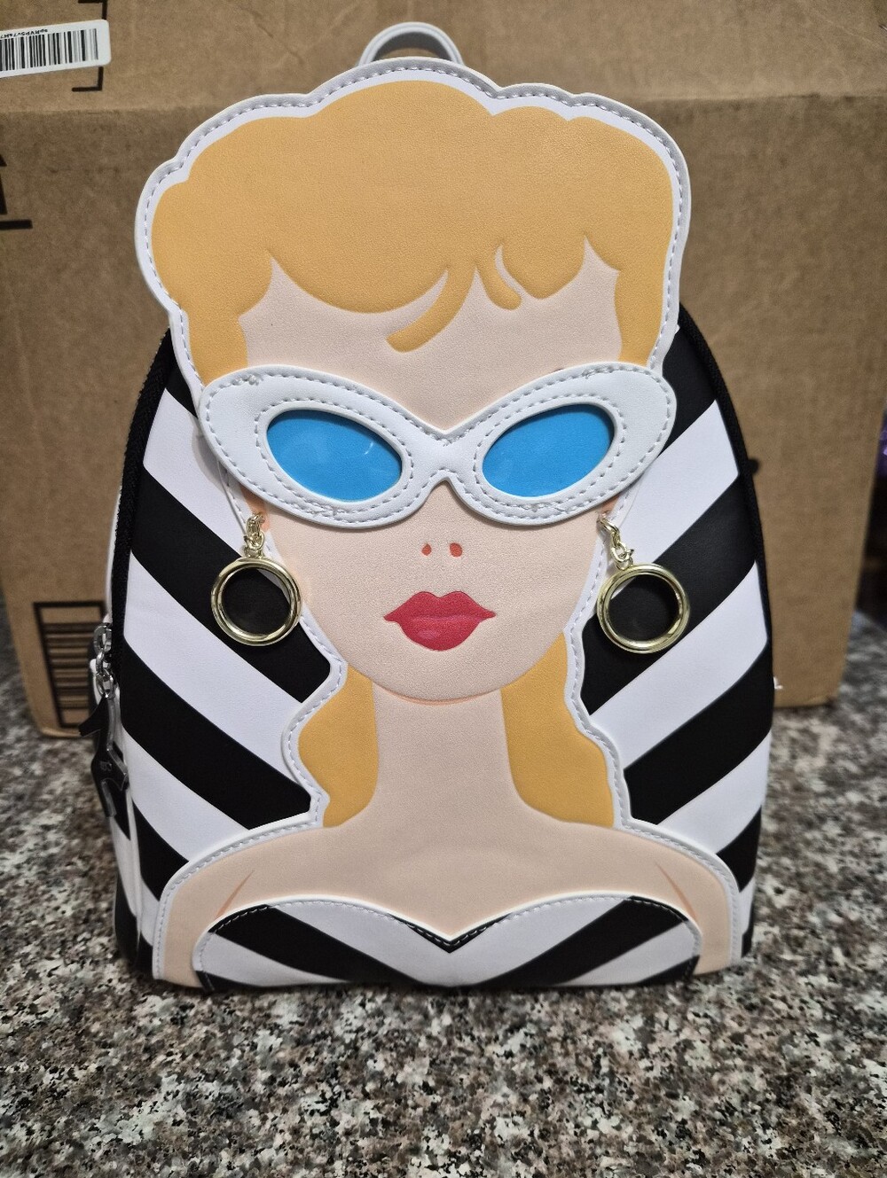 Loungefly Barbie Black & White Striped Mini Backpack.